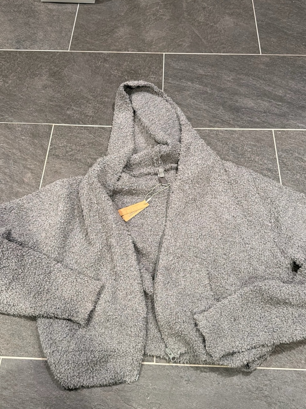 SKIMS Plush Hooded Sherpa Zip-Up in Gray